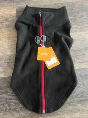 (9) NWT Gooby Black Fleece Dog Jacket with Red Zip
